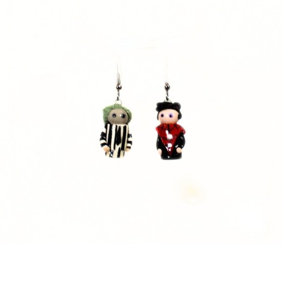 Beetlejuice & Lydia Lego Earrings – Handmade – Halloween/Goth Vibes - Picture 2 of 4